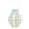 7&#x22; White Integrated Floral Pattern Outdoor Solar Lantern with Handle